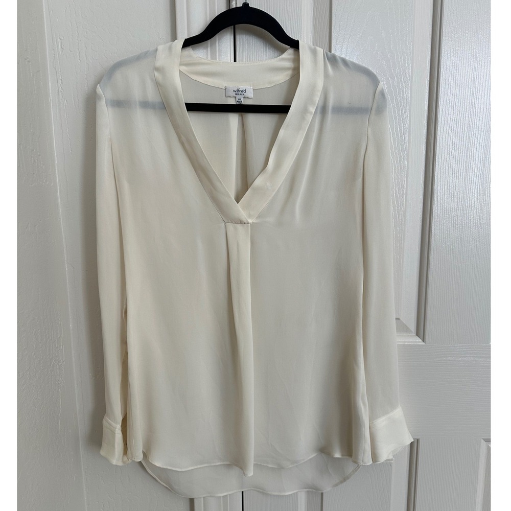 Wilfred Aritzia Murphy Blouse 100% Silk V-Neck Pleated Ivory‎ XXS